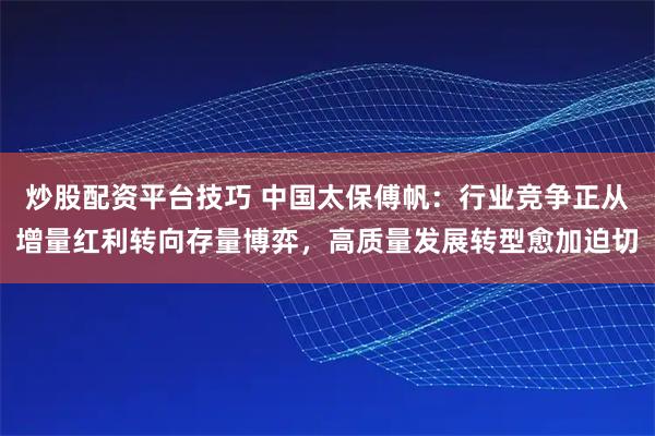 炒股配资平台技巧 中国太保傅帆：行业竞争正从增量红利转向存量博弈，高质量发展转型愈加迫切